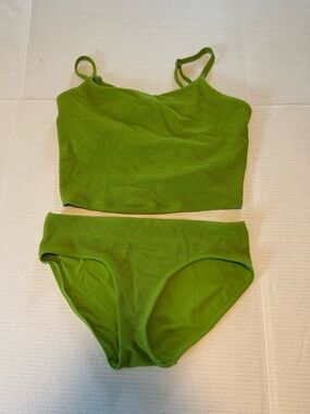 Athleta medium Lime Green Tankini Top and Bikini Bottom Set matching swim set